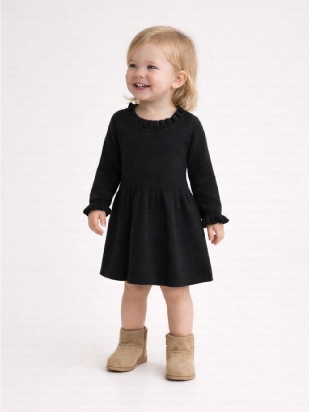 GAP CashSoft Ruffle Sweater Dress toddler girls soft cozy neutral black 2T